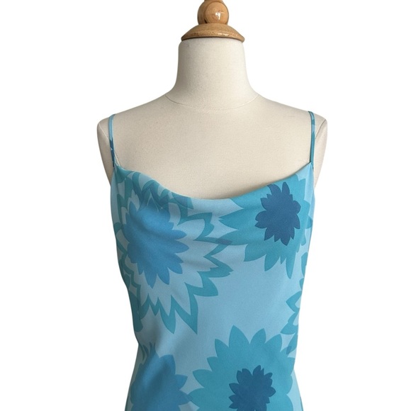 Express Vintage Y2K Chiffon Blue Floral Slip Dress Fairycore Asymmetrical Hem 8 - Picture 2 of 13